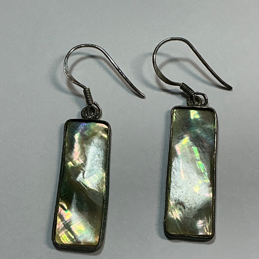 Sterling Silver Rectangle Shape Abalone Shell Ear… - image 3